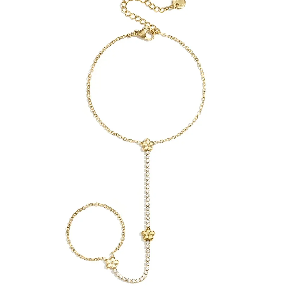 Strass/flower hand chain gold