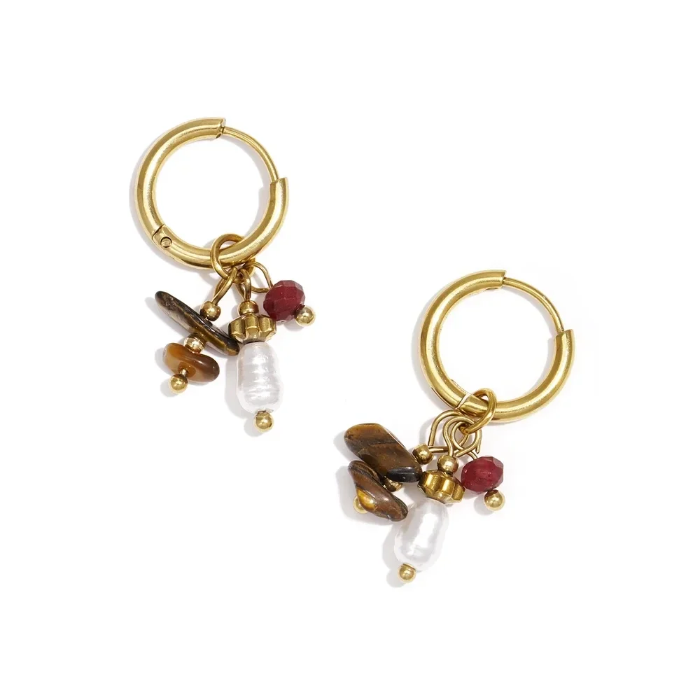 Brown stone earrings gold