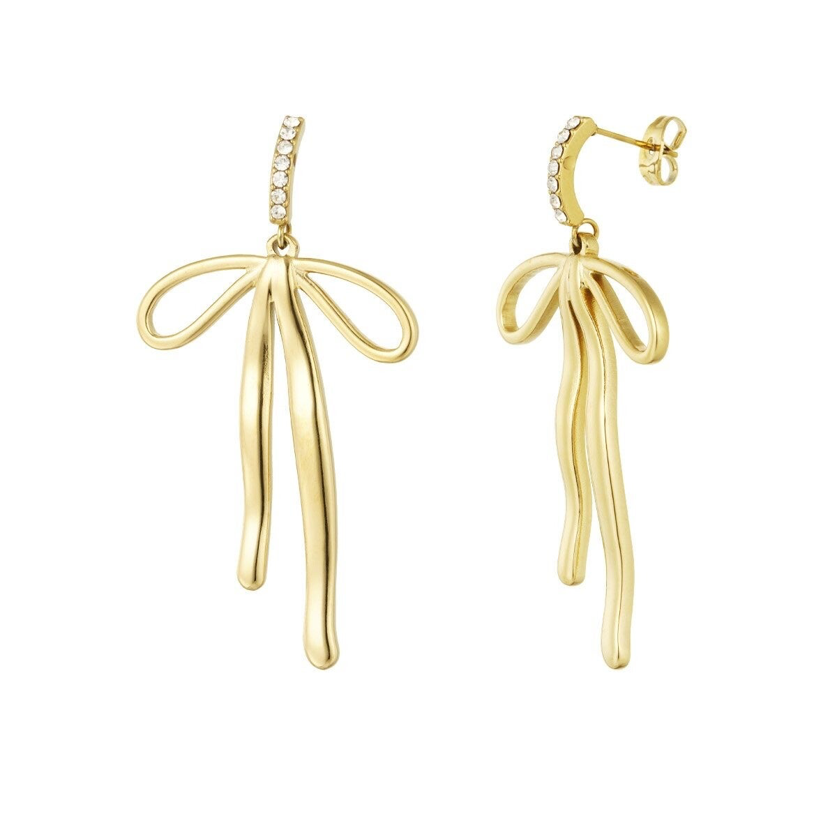 Diamond bow tie earrings gold