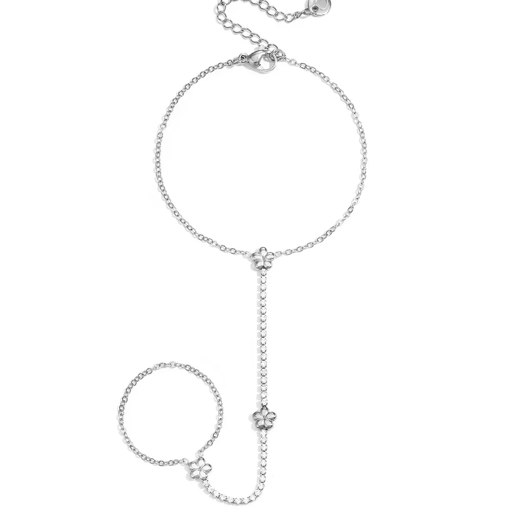 Strass/flower hand chain silver