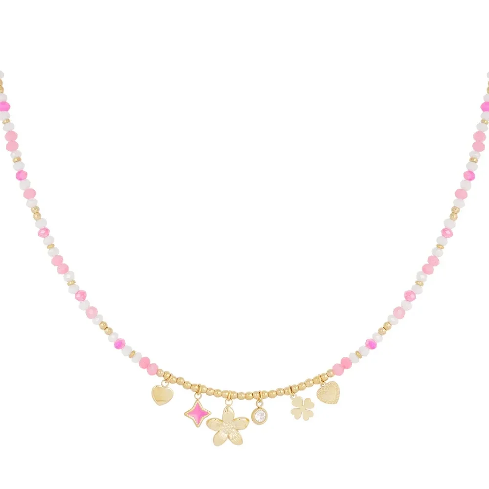 Summer love pink beads necklace gold