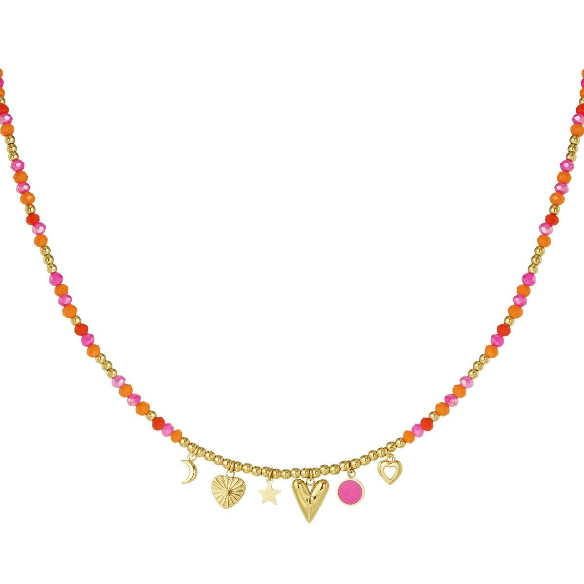Summer smile orange/pink beads necklace gold