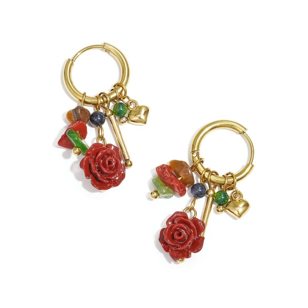 Rose charm earrings red gold