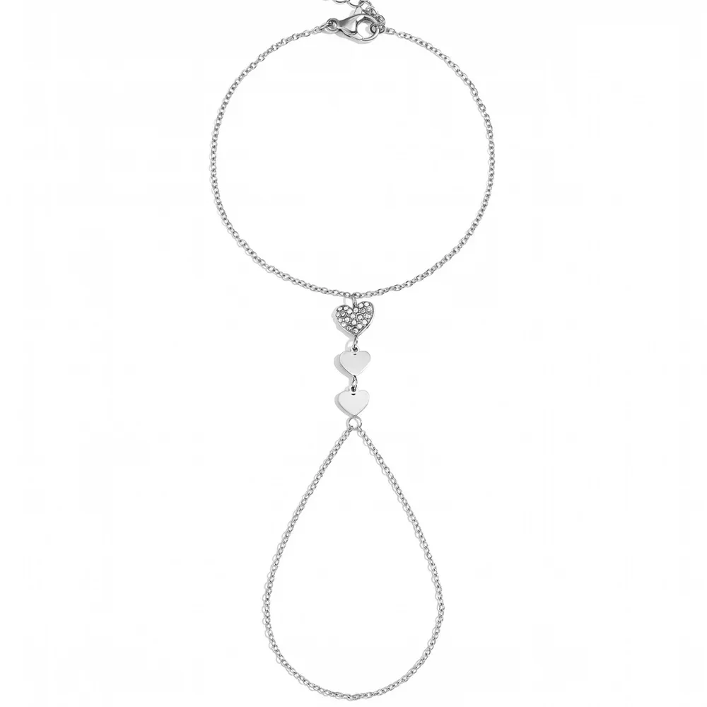 Triple heart hand chain silver