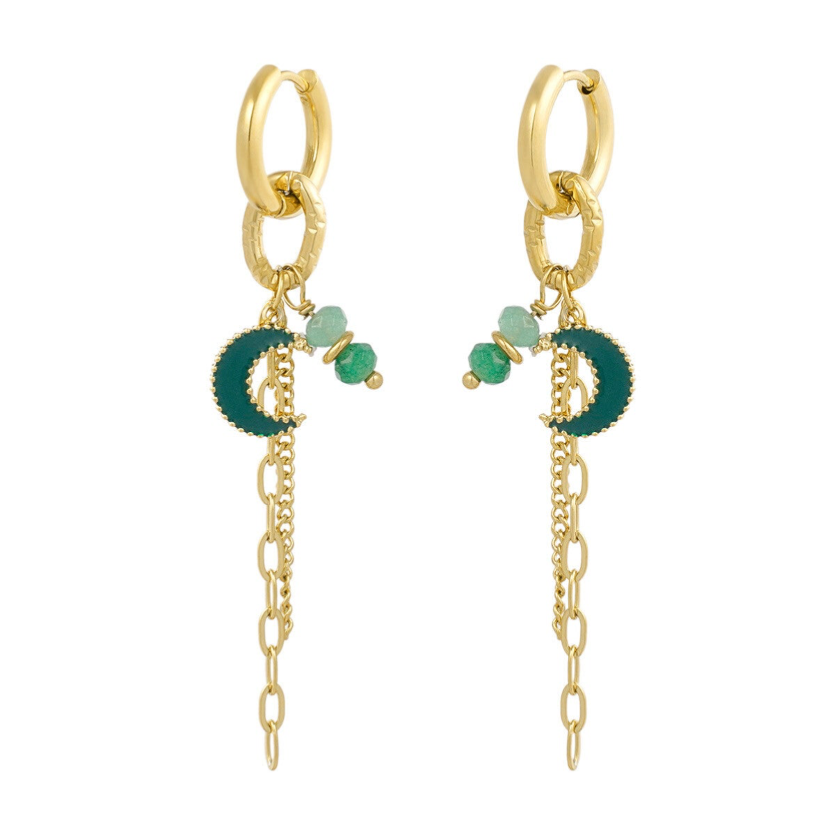 Moonlight lover earrings green gold