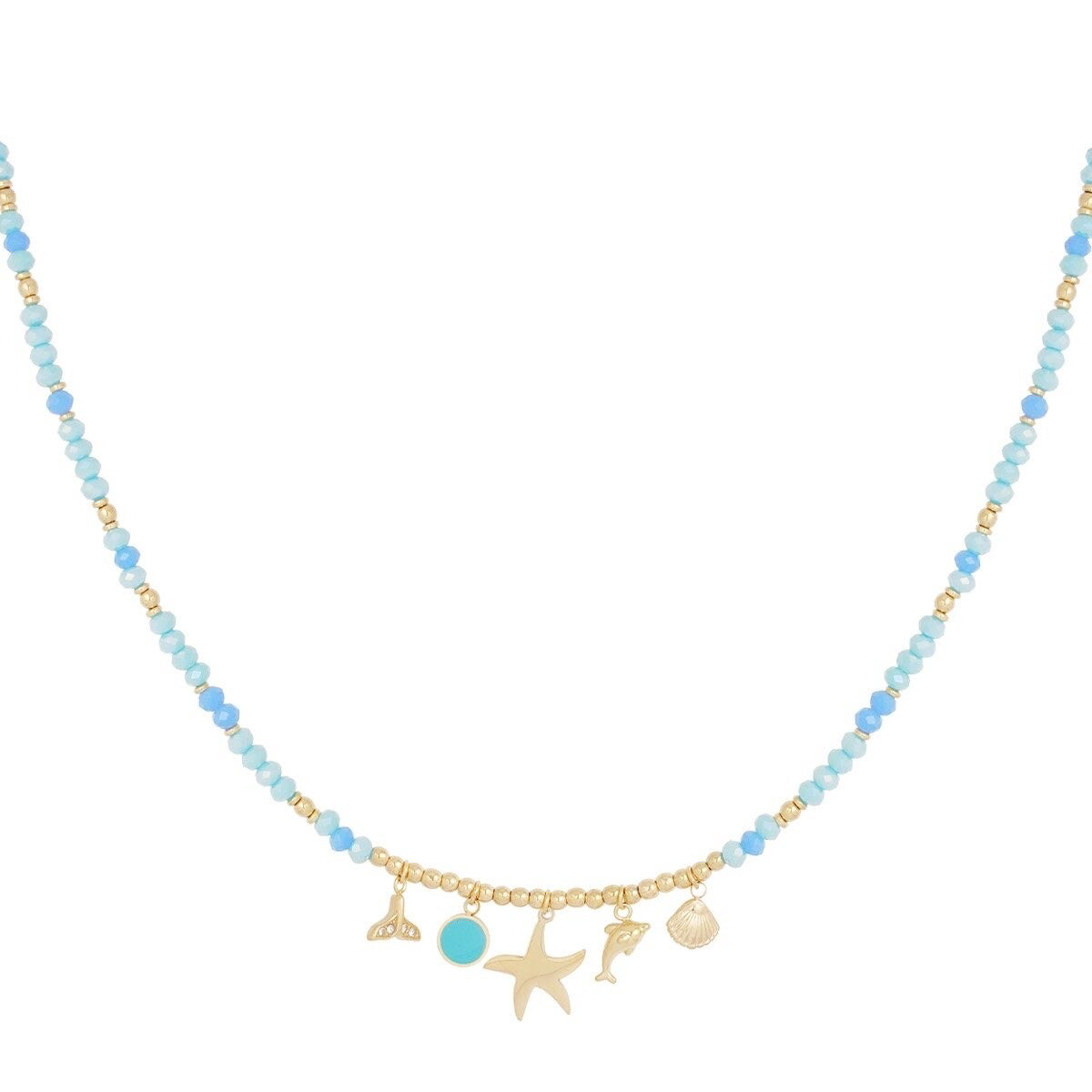 Ocean blue beads necklace gold