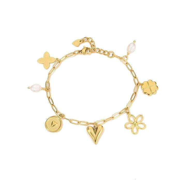 Charms & pearls bracelet gold
