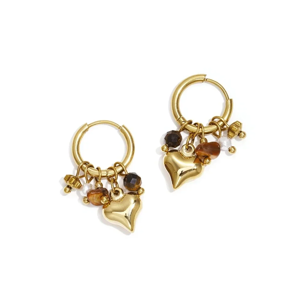 Colorful heart earrings brown gold