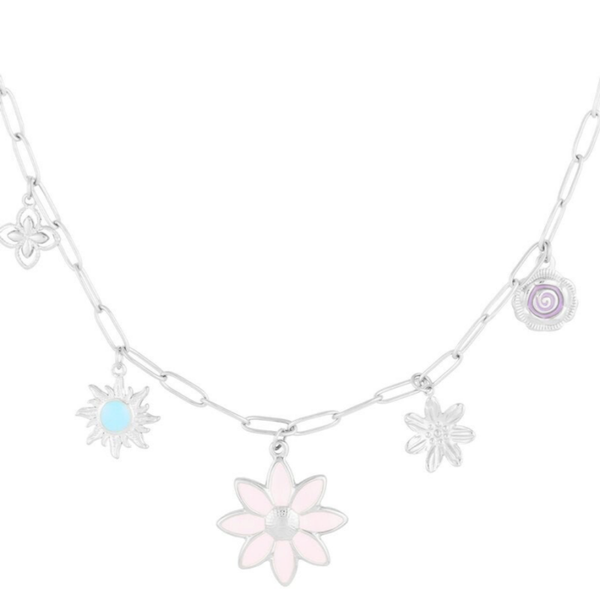 Pink flower necklace silver