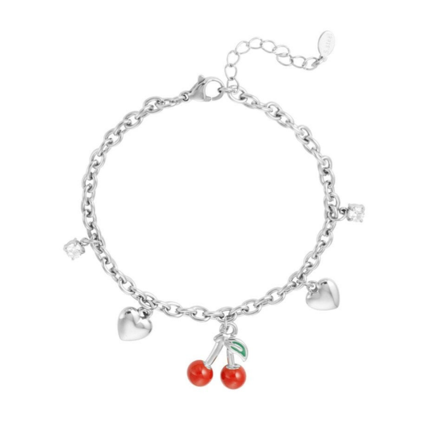 Red cherries bracelet silver