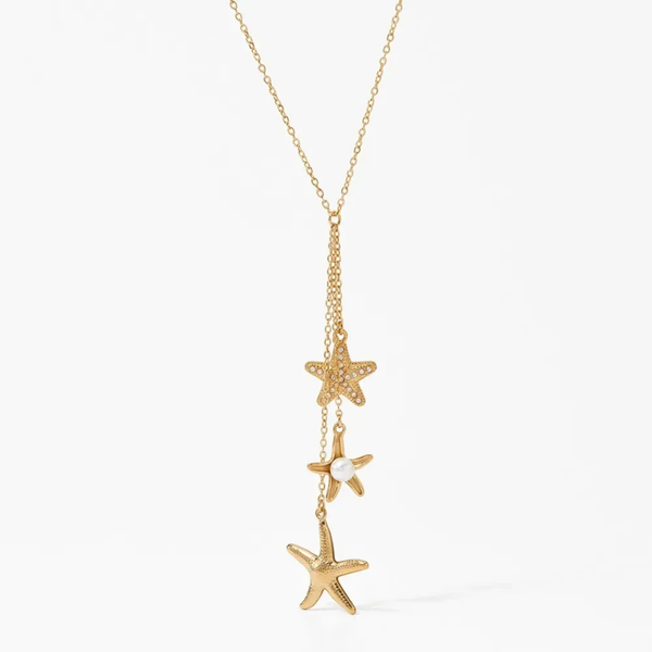 Starfish/pearl necklace gold