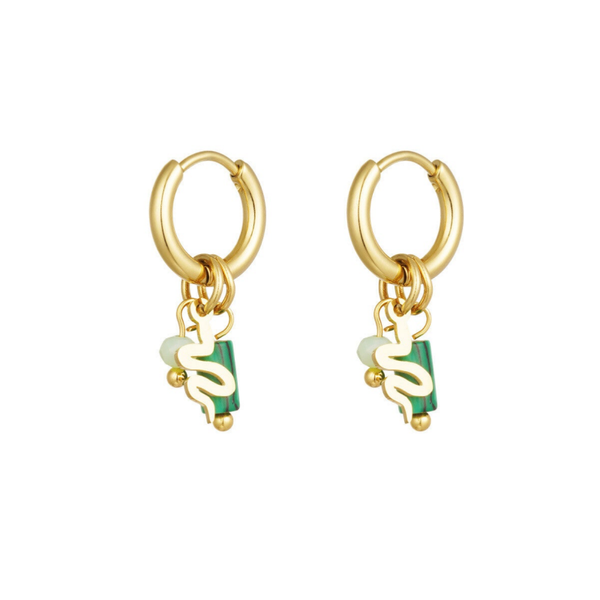 Party snake earrings green gold