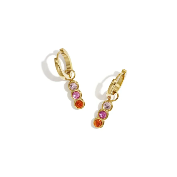 Triple colored zircon earrings gold