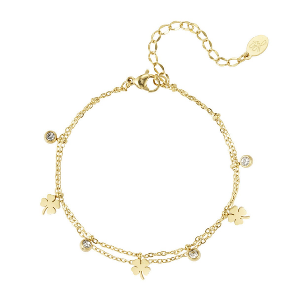 Double charm bracelet clover & diamonds gold
