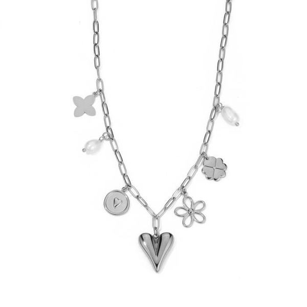 Charms & pearls necklace silver