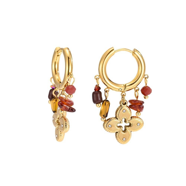 Brown flower party earrings gold