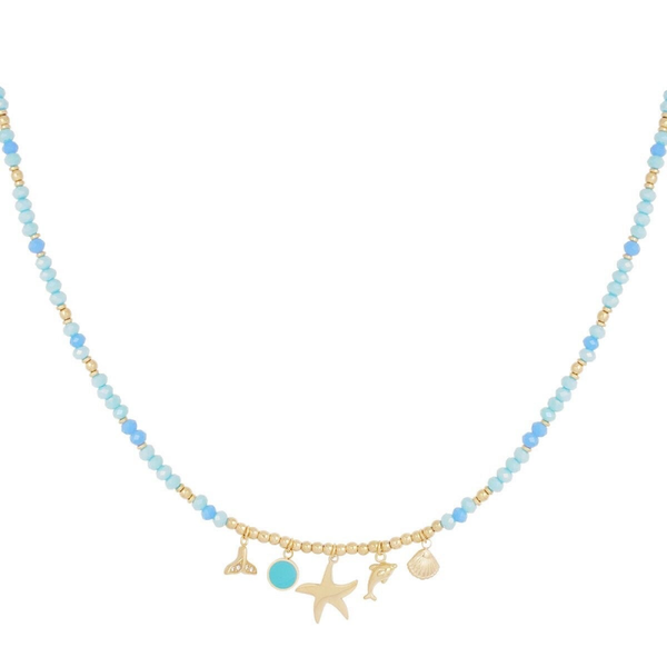 Ocean blue beads necklace gold