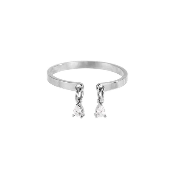 Tiny zircon drop ring silver