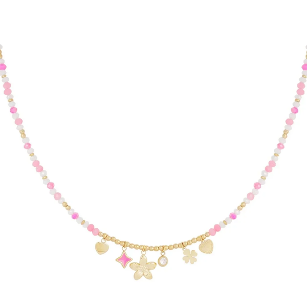 Summer love pink beads necklace gold