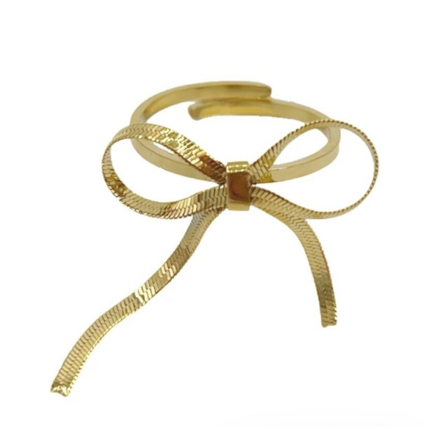 Flexible bow tie ring gold