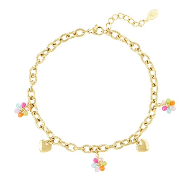 Hearts and flowers anklet gold