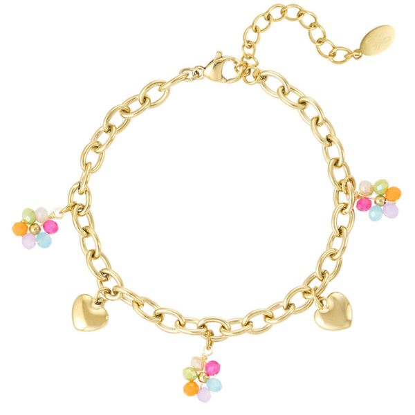 Hearts and flowers bracelet gold