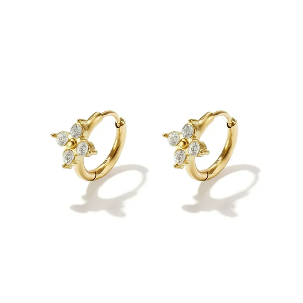 Hoops with strass flower earrings gold