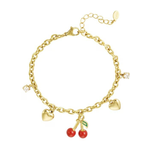 Red cherries bracelet gold