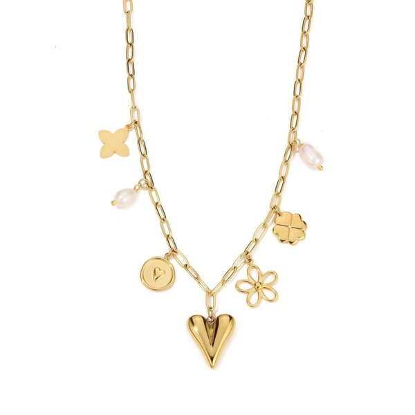 Charms & pearls necklace gold