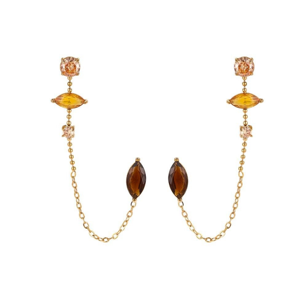 Brown zircon double studs gold