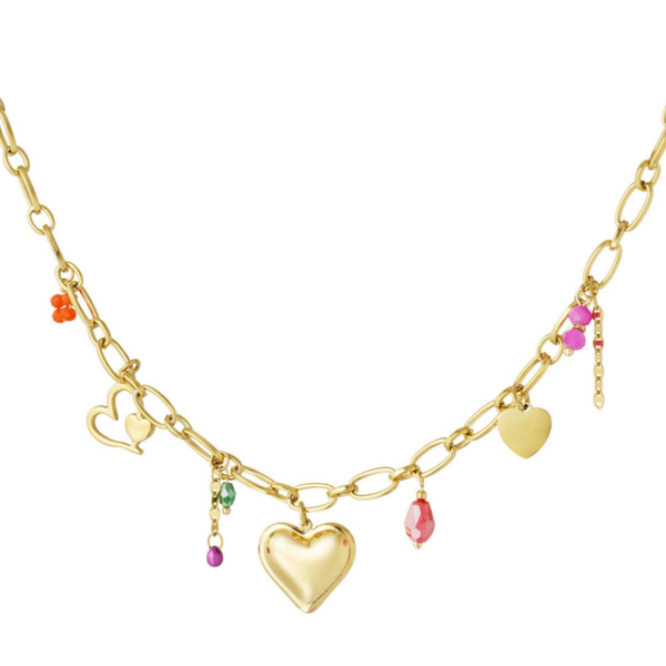 Colorful love charm necklace gold