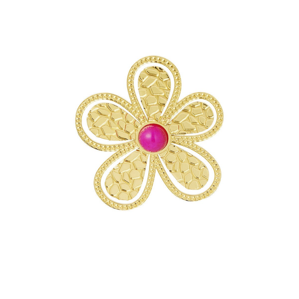 Pink stone flower ring gold