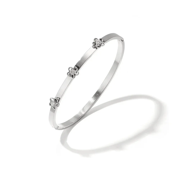 Rhinestone flower bangle silver