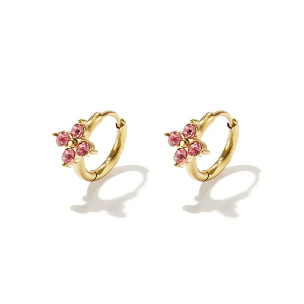 Hoops with strass flower earrings pink gold