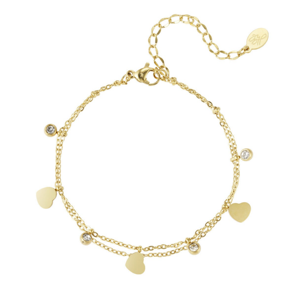 Double charm bracelet heart & diamonds gold