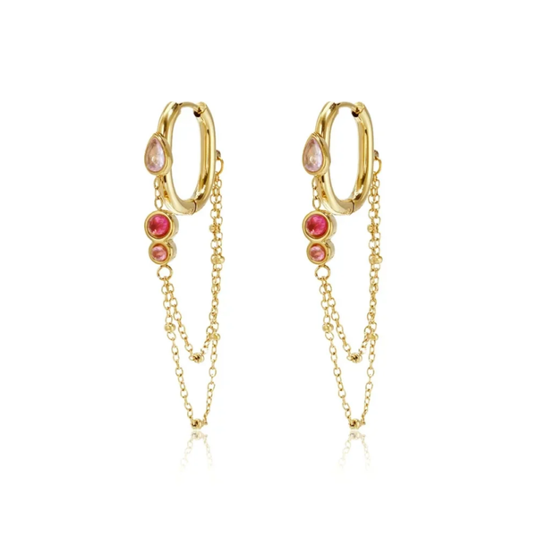 Zircon chain hoops pink gold