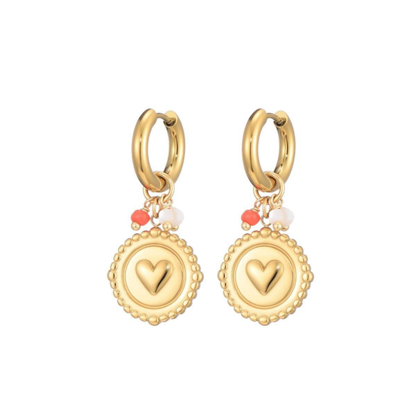 Heart coin earrings gold