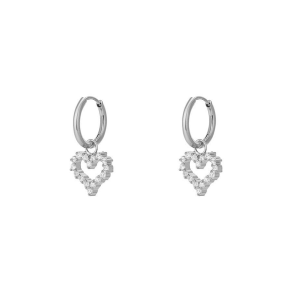 Rhinestone heart earrings silver