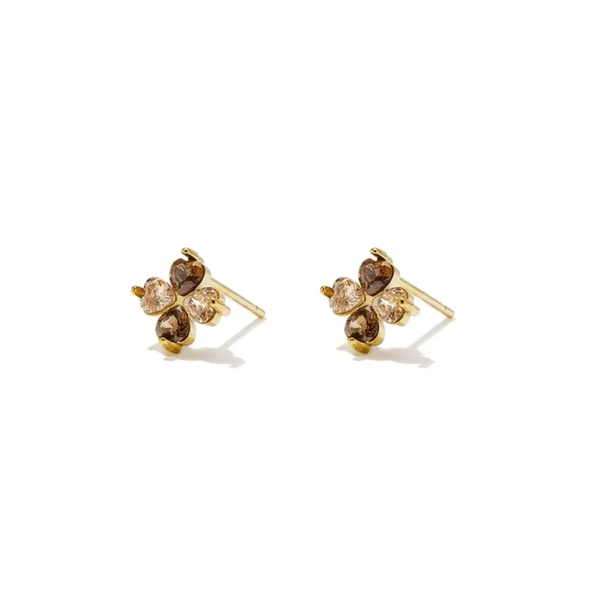 Clover hearts stud earrings gold
