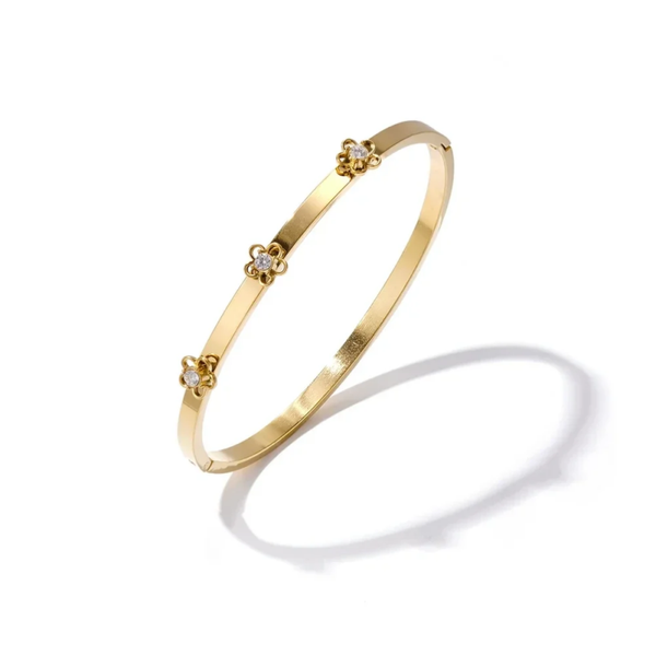 Rhinestone flower bangle gold