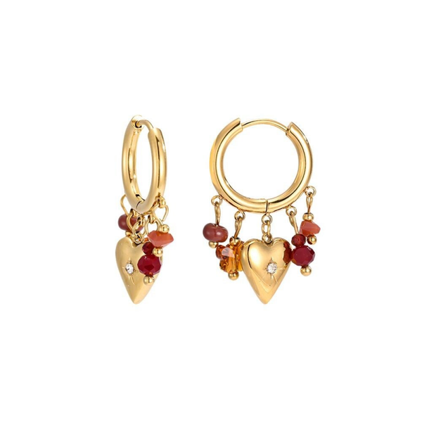 Brown crystal heart earrings gold