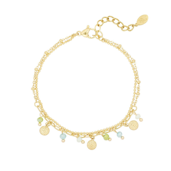 Coins and beads bracelet blue gold