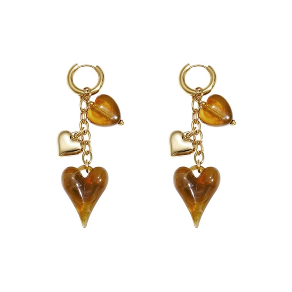 Lovely hearts earrings Brown gold