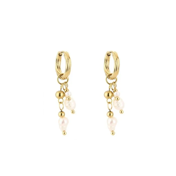 Pearl & beads earrings gold