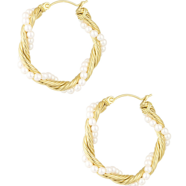 Twisted rope with pearls earrings big gold