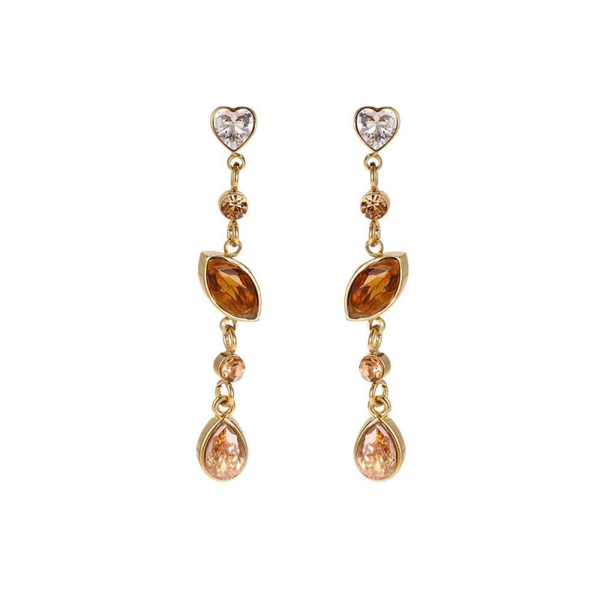 Zircon/chain stud earrings gold