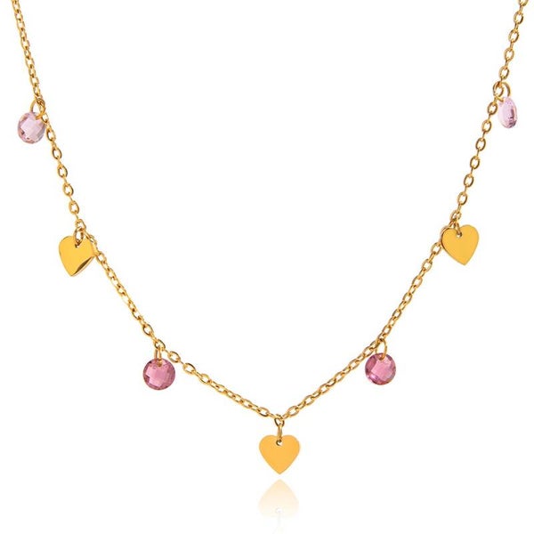 Pink heart necklace gold