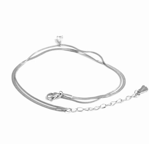 Diamond double anklet silver