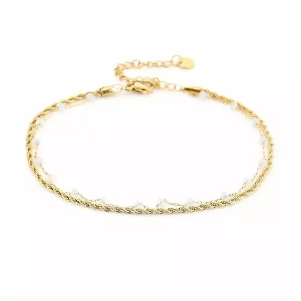 White beads anklet gold