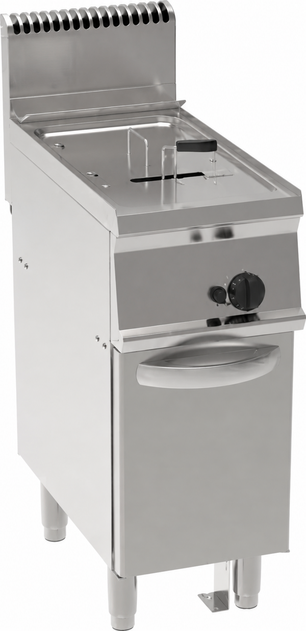 FRIGGITRICE GAS VASCA SINGOLA 14LT CON SCAMBIATORI IN VASCA FREESTANDING SU VANO CHIUSO - COPERCHI, CESTELLI E VASCA